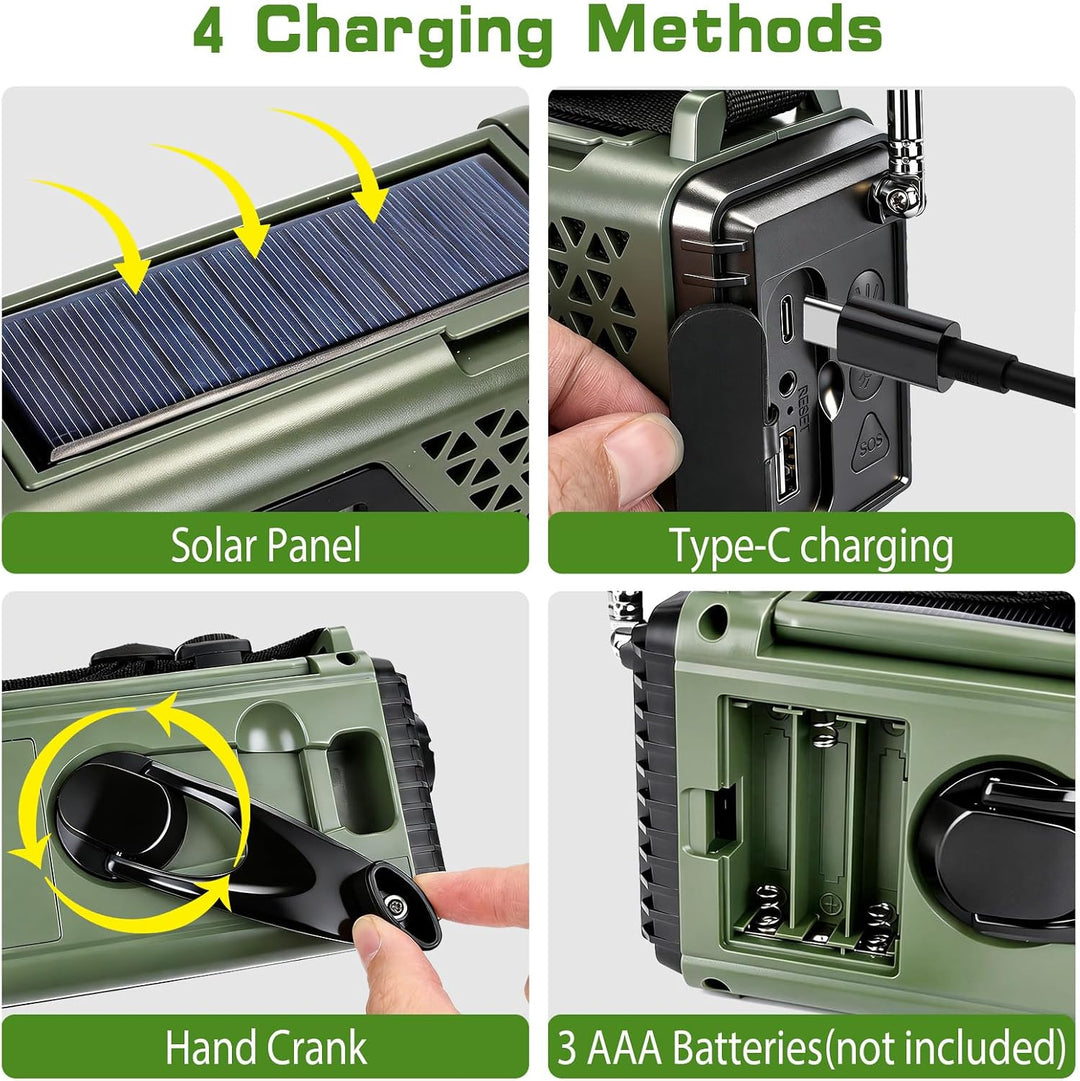 10000 mAh Kurbelradio, Solar Notfallradio mit AM/FM/SW Empfang | Dynamo Notradio, HandyLadegerät, Ta