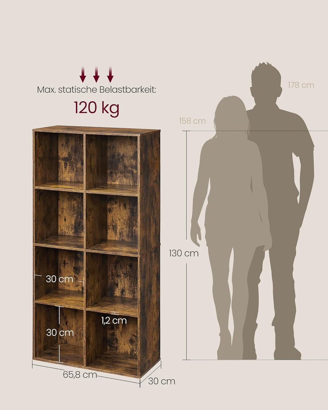 VASAGLE Bücherschrank, Bücherregal, mit 8 Fächern, Büroregal, Würfelregal, Standregal, für Wohnzimme