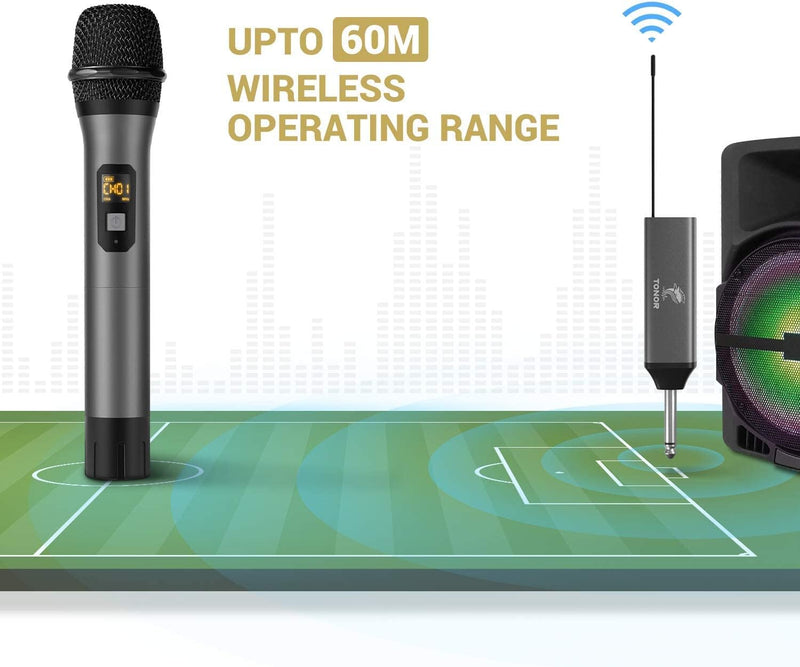 TONOR Drahtloses Mikrofon, UHF Metall Kabelloses Handmikrofon System mit wiederaufladbarem Receiver,