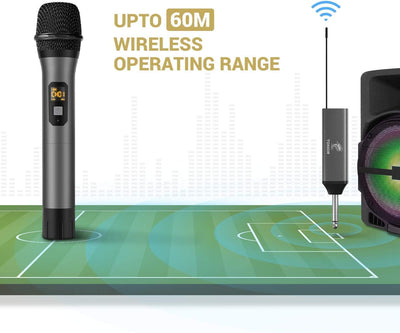 TONOR Drahtloses Mikrofon, UHF Metall Kabelloses Handmikrofon System mit wiederaufladbarem Receiver,