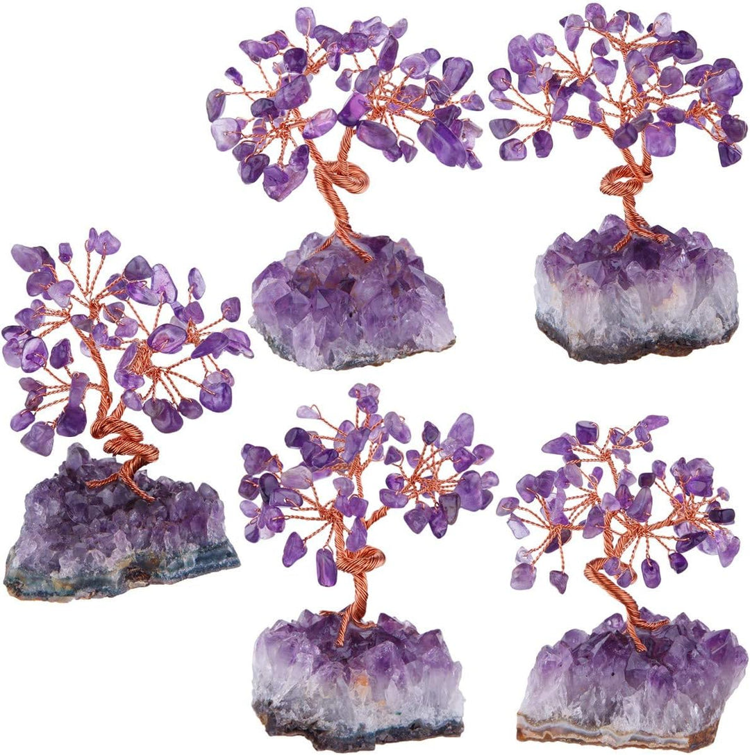 KYEYGWO Geld Baum umwickelt auf Crystal Base Bonsai Skulptur Figur für viel Glück Amethyst 7CM-13CM,