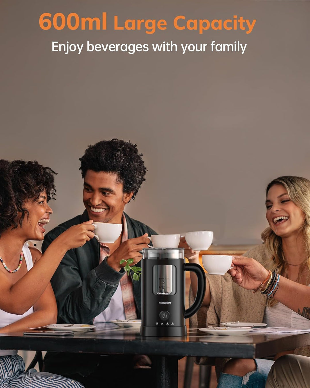 Morpilot Milchaufschäumer Elektrisch, 4 in 1 Milchschäumer für Heisser und Kalter, 550W 600ml, Latte