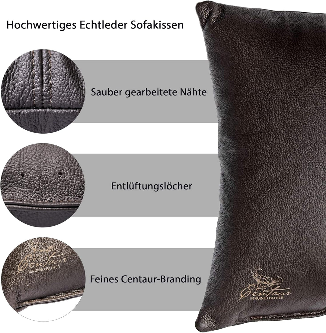 Centaur - Deko Lederkissen 40 x 40 cm für Sofa oder Schlafzimmer Chocolate - Echt Leder Kissen Echtl
