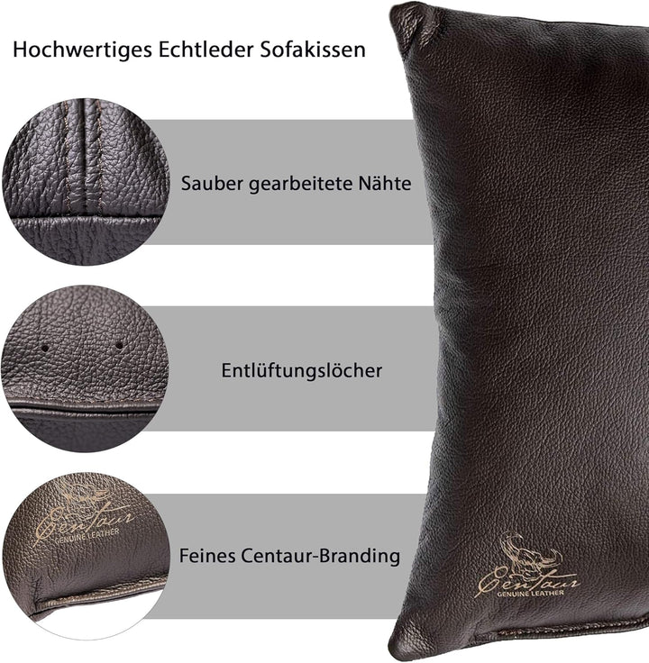 Centaur - Deko Lederkissen 40 x 40 cm für Sofa oder Schlafzimmer Chocolate - Echt Leder Kissen Echtl