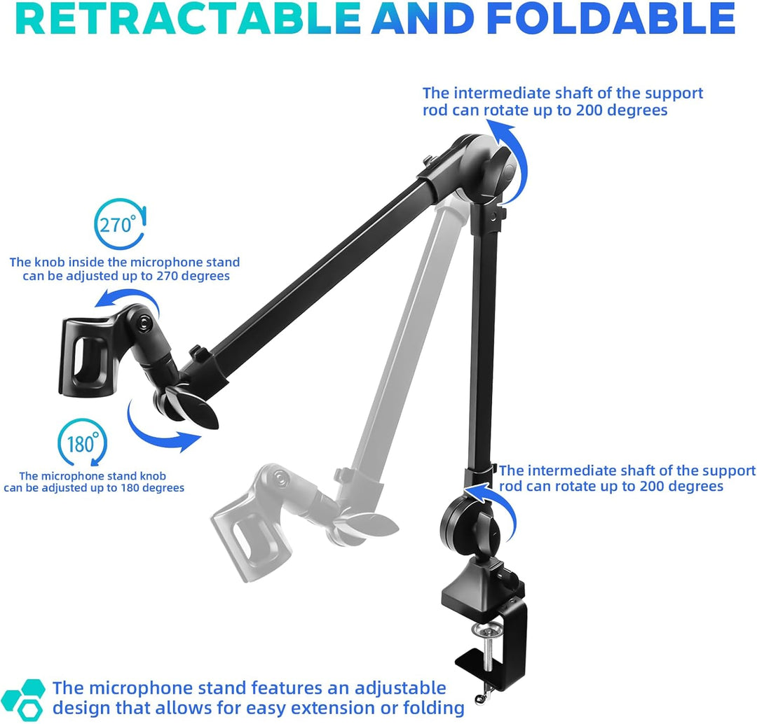 Mikrofon Arm Tisch Mikrofonarm, Verstellbar Microphone Ständer Universel Mic Arm mit Tischklemme und