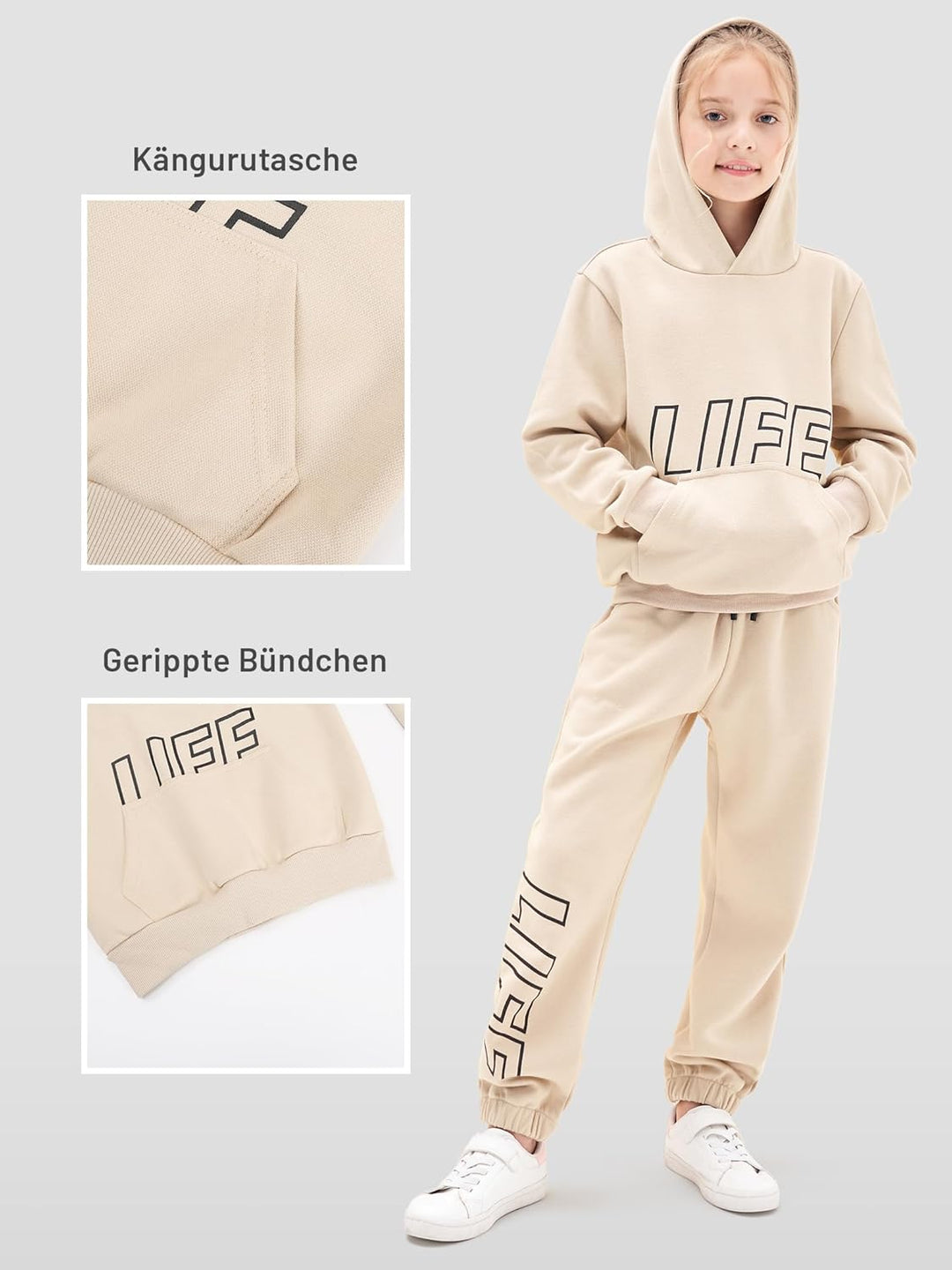Kinder Trainingsanzug Jungen Mädchen Sportanzug, 120 Khaki