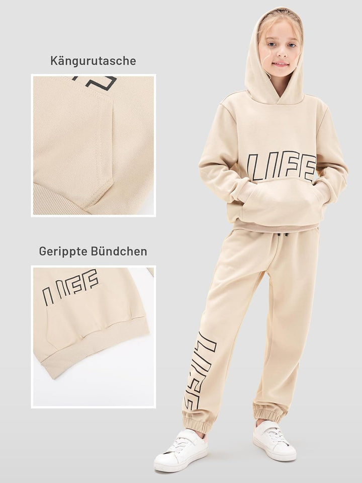 NATUST Kinder Trainingsanzug Jungen Mädchen Sportanzug Einfarbig Sweat Jogginganzug 130 Khaki, 130 K