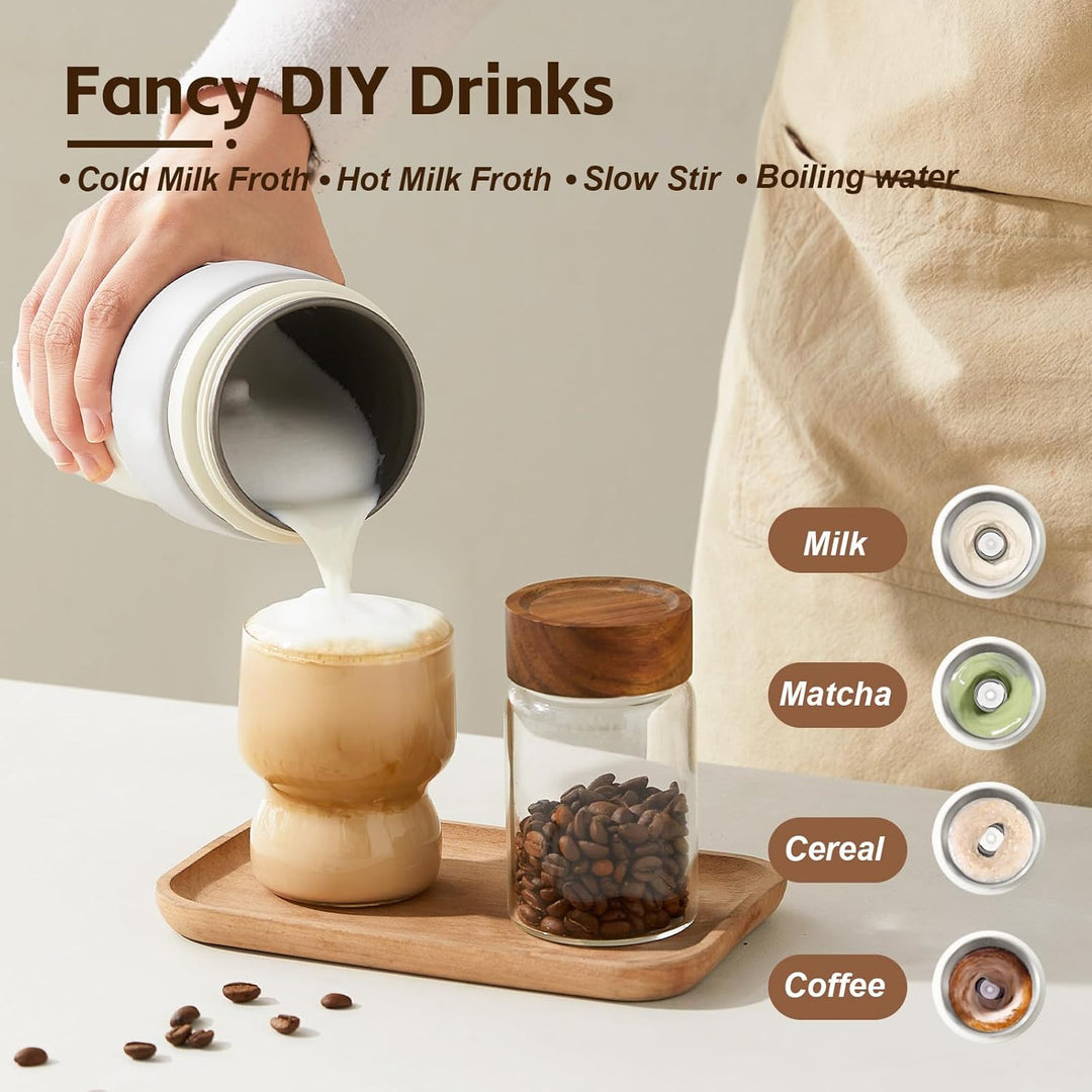 400ml Reise Wasserkocher mit Heiss-/Kalt-Milchschäumer, 3 Mix-Stufen, 6-Temperaturstufen, Touchsteue