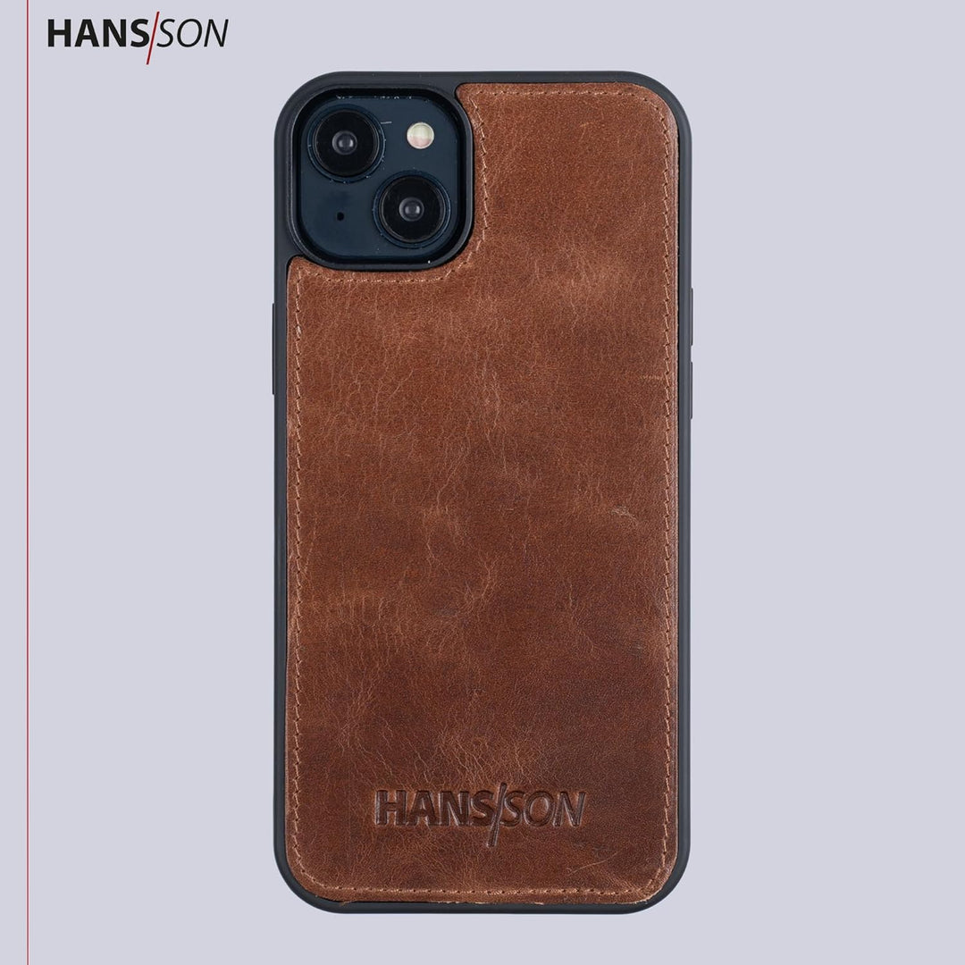 HANS/SON Klappbare Echtlederhülle | iPhone 14 Plus Ledercase mit Kartenfächern | Lederhülle mit Sche