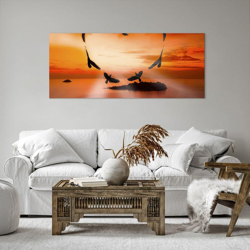 Wandbilder Dekoration Wohnzimmer Natur Landschaft Insel Meer Panorama Bilder auf Leinwand 120x50cm L