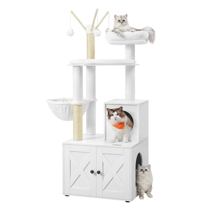 Feandrea Kratzbaum mit Katzenklo-Schrank, 150 cm hoch, 2-in-1 Katzenbaum, Schrank für Katzentoilette