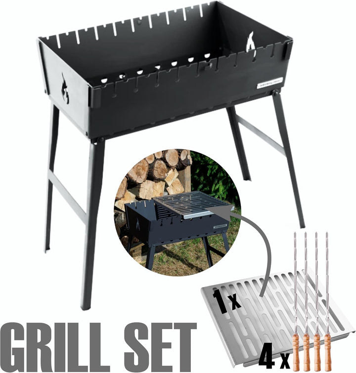 Grill-MANGAL 60 x 40 cm mit Tasche Gratis | 3 mm Warmgewalzter Stahl Tragbarer Holzkohlegrill im Kof