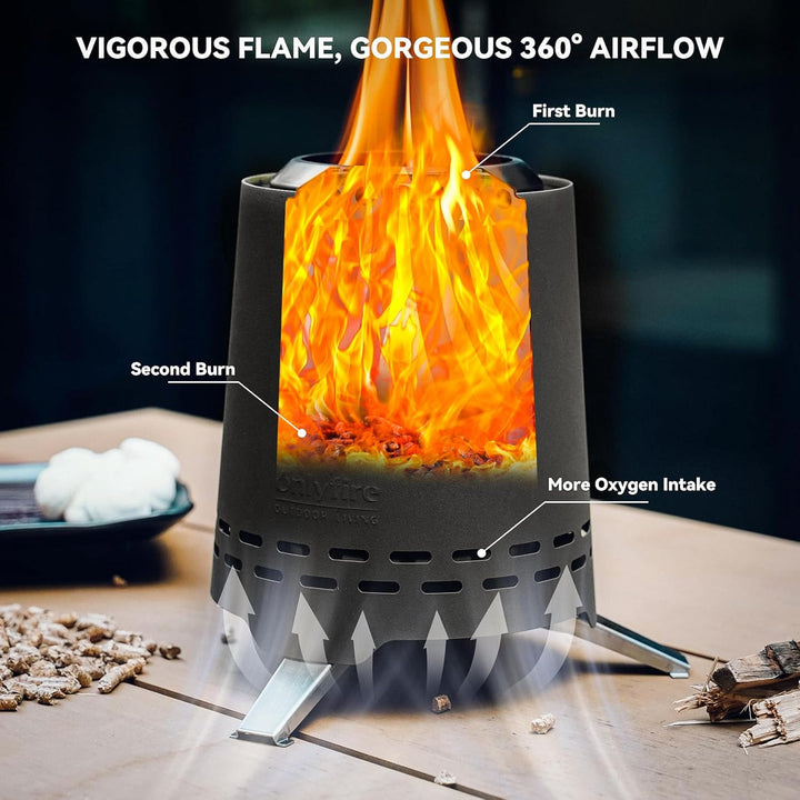 Onlyfire Tischfeuer Outdoor mit Tragetasche, Raucharmer Mini Tischkamin, Verbrennt Holz und Pelletbr