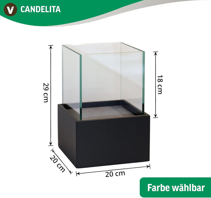 Deko-Windlicht Kerzenhalter viereckig CANDELITA - Schwarz Matt 20x20x29 20x20x29 Schwarz Matt, 20x20