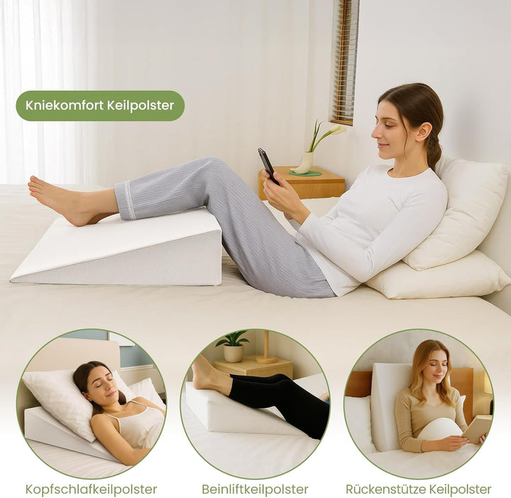 Premium Keilkissen für Bett &amp; Sofa – 2-Zonen-Komfortsystem | Reflux- &amp; Schlafhöherlagerungskissen |