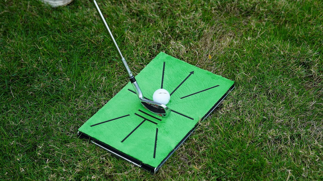 Golf Schlagmatte – Schwungpfad-Erkennung, 35x24 cm AL-Basis mit 7cm Erdspiesse – Golf Trainingsmatte