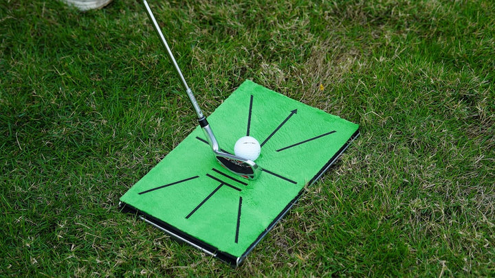 Golf Schlagmatte – Schwungpfad-Erkennung, 35x24 cm AL-Basis mit 7cm Erdspiesse – Golf Trainingsmatte