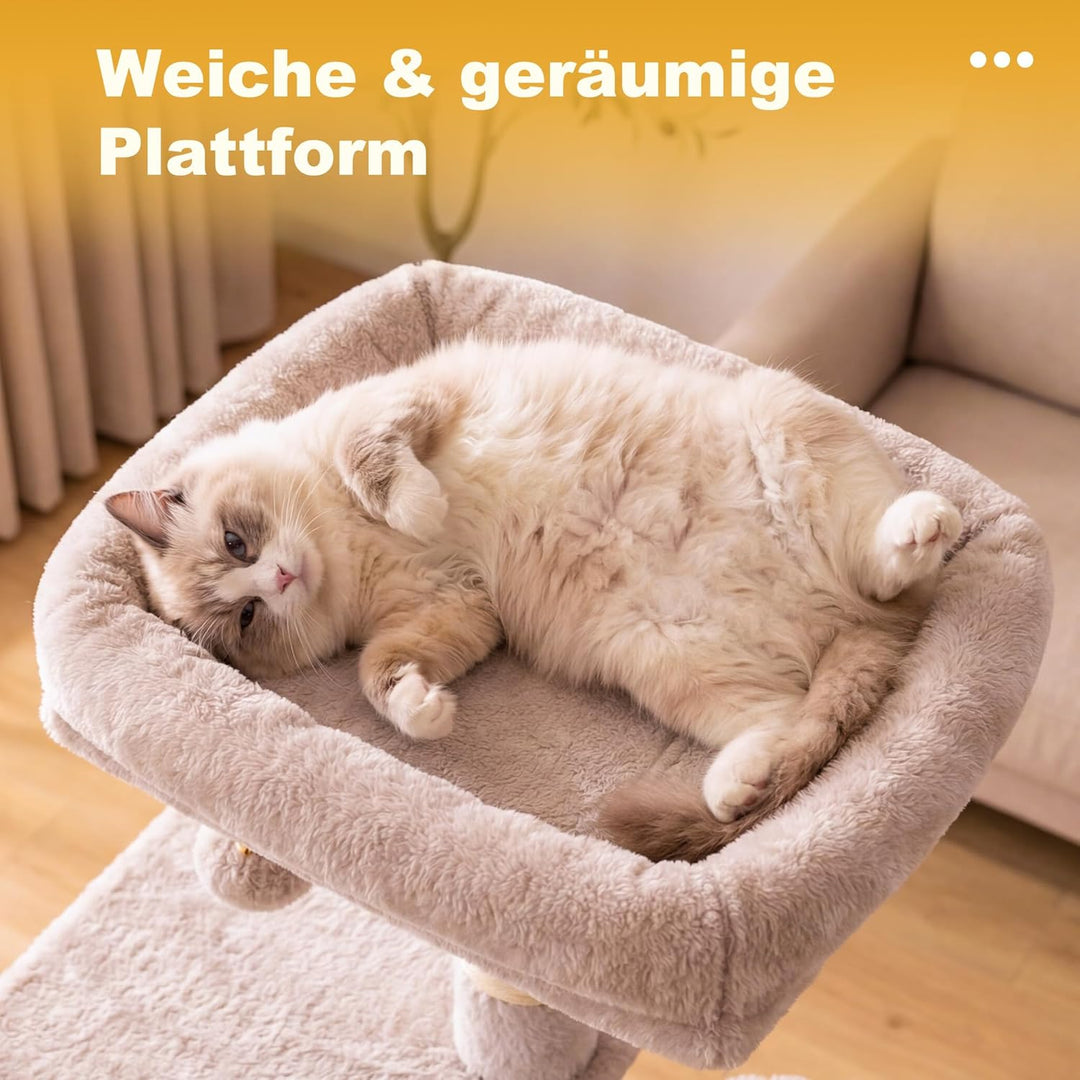 Hey-brother Kratzbaum, 111 cm Katzenbaum mit Spielzeug, Katzenkratzbaum mit Plattform, Hängematte un