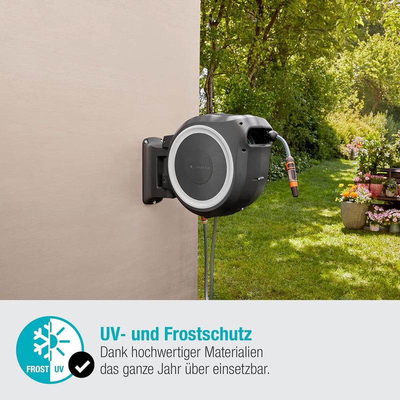 Gardena Wand-Schlauchbox RollUp M/L (grau) 25 m: flexible Bewässerung für mittelgrosse bis grosse Gä