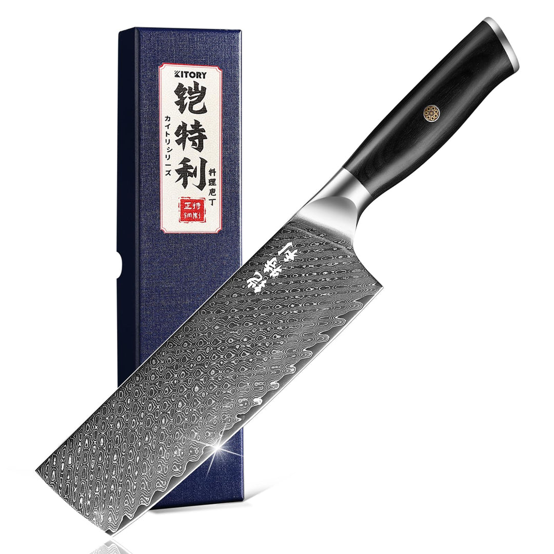 Kitory Kochmesser Nakiri Messer Damaskus Edelstahl 73 Lagen Küchenmesser Damastmesser 18 cm Klinge A
