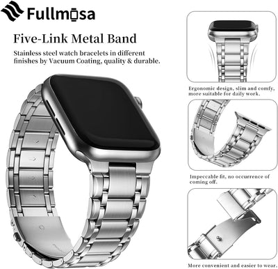 Fullmosa Kompatibel mit Apple Watch Armband 40mm 41mm 38mm Series SE 9 8 7 6 5 4 3 2 1, Edelstahl Ap