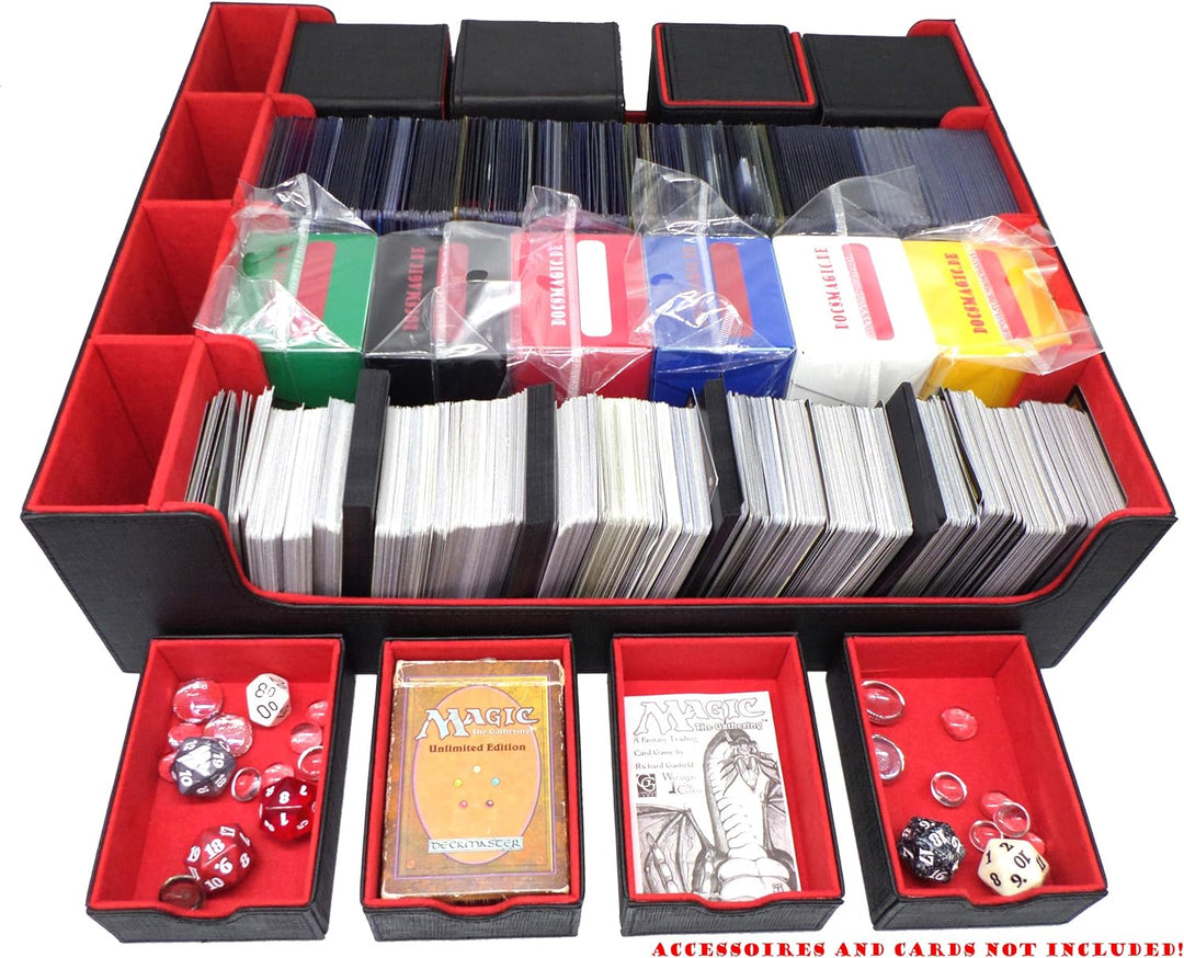 docsmagic.de Premium 4-Row Trading Card Storage Box Black/Red + Trays & Divider - MTG PKM YGO - Aufb