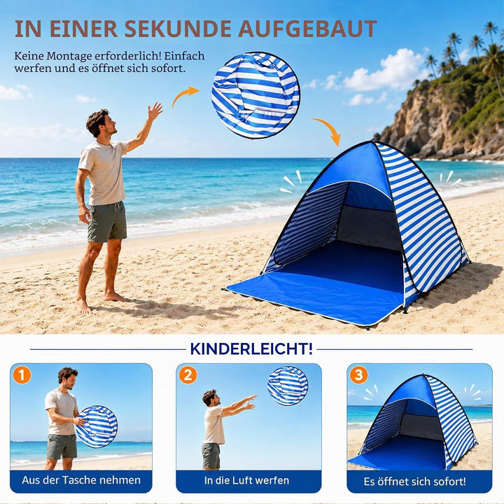 Pop Up Strandmuschel, Strandmuschel Pop Up Strandzelt, UV-Schutz 50+, geeignet für 2-3 Personen, ink