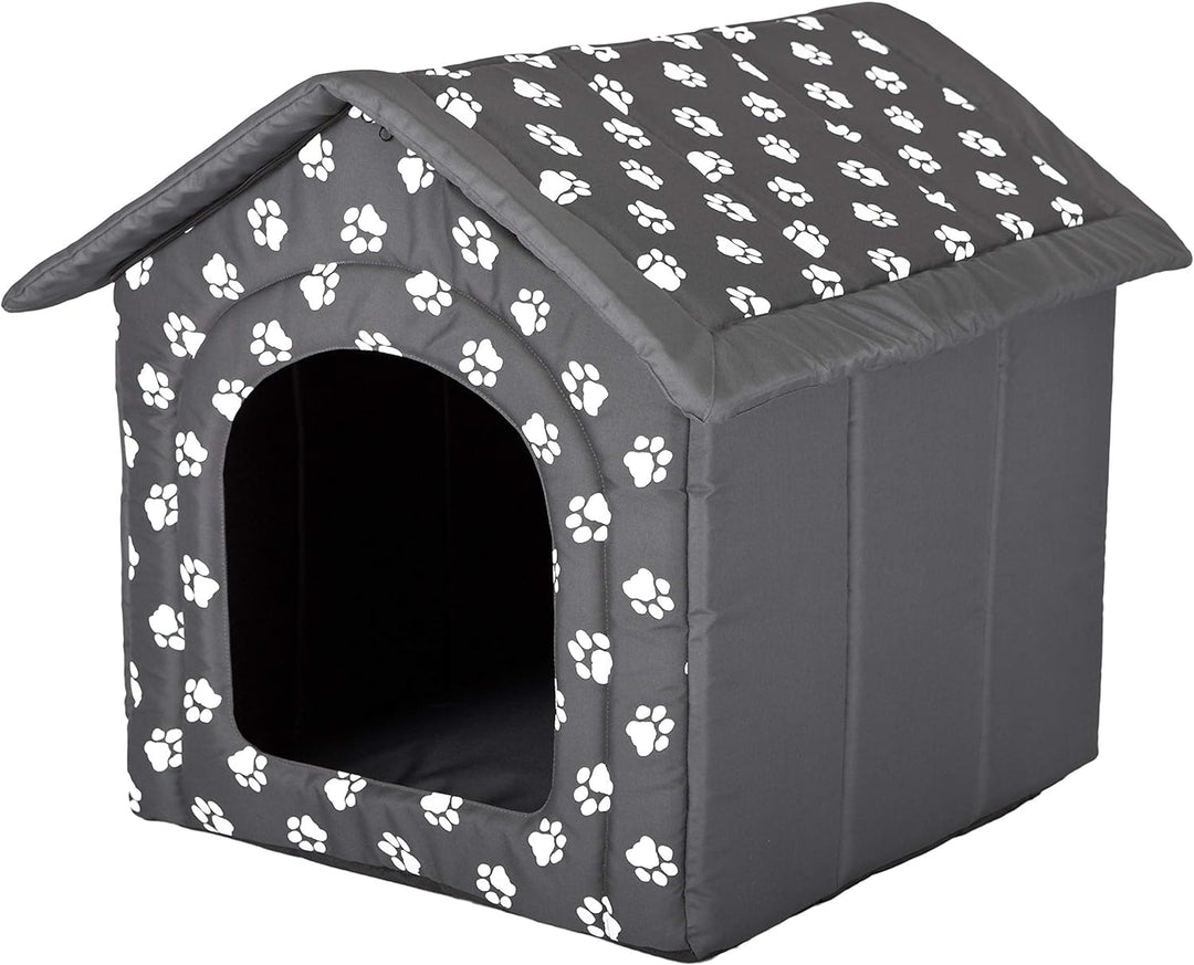 PillowPrim Hundehütte Hundehöhle Hundebett Hundehaus Katzenhöhle Tierbett XL - 60x55 cm grau mit Pfo