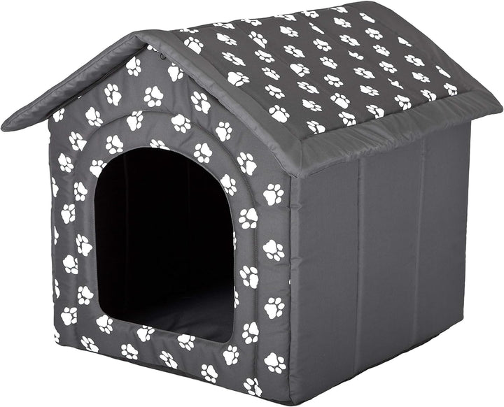 PillowPrim Hundehütte Hundehöhle Hundebett Hundehaus Katzenhöhle Tierbett XL - 60x55 cm grau mit Pfo