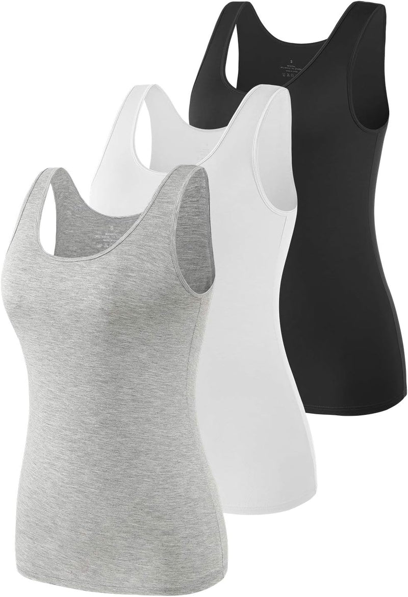 vislivin Elastische Tank Tops für Damen Unterhemden 3/4er Pack XL 3er Pack - Schwarz//Weiss/Grau, XL