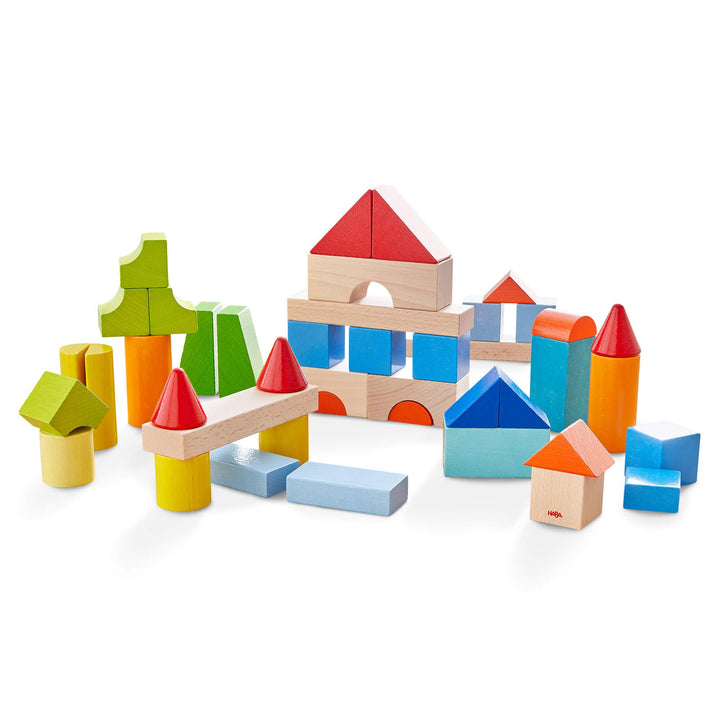 HABA Meine ersten Bausteine - 46 Bunte Holzbausteine mit Baumwolltasche - Made in Germany - Für Kind