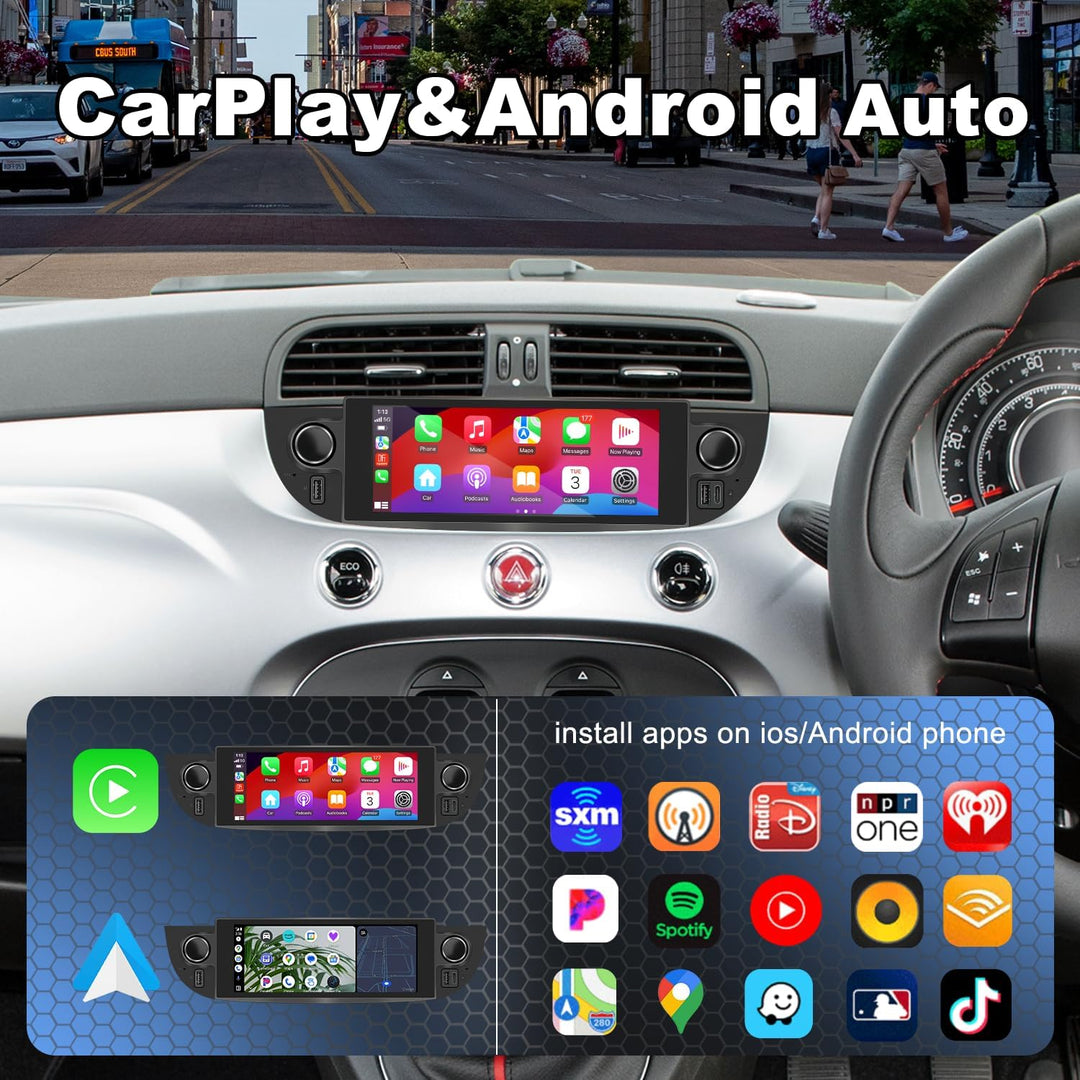 Autoradio für FIAT 500 2007-2015 mit Android Auto und CarPlay Wireless, RDS Car Radio Android Stereo