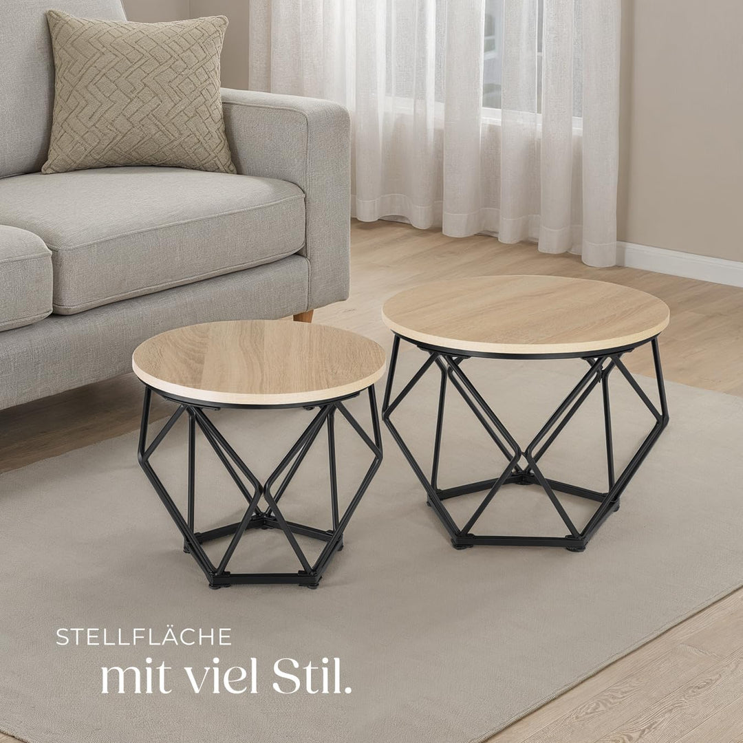 tectake Couchtisch 2er Set, Beistelltisch in Diamantform, Industrie-Design, für Wohnzimmer Schlafzim