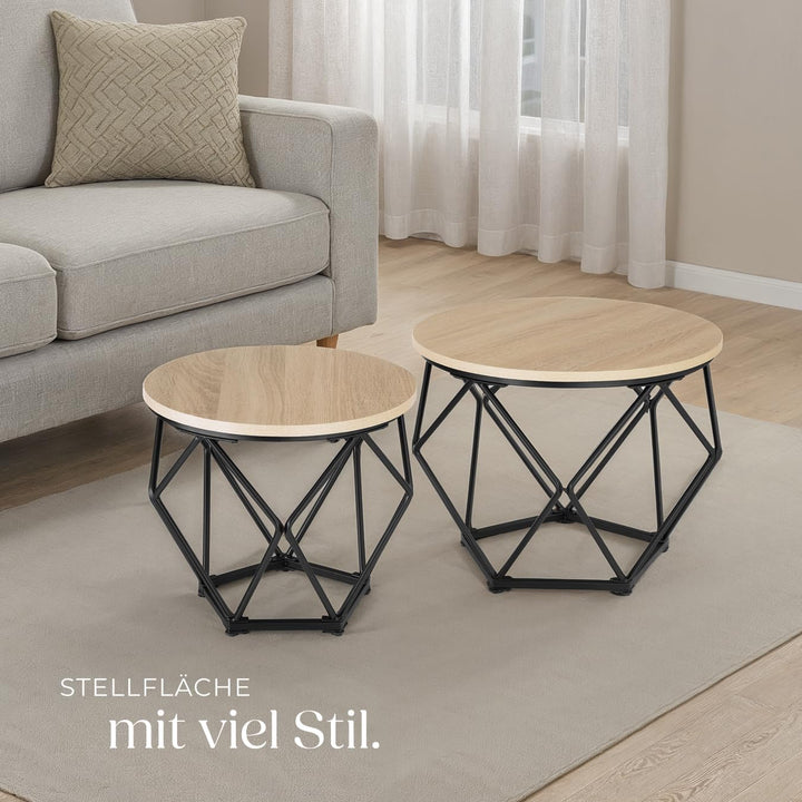 tectake Couchtisch 2er Set, Beistelltisch in Diamantform, Industrie-Design, für Wohnzimmer Schlafzim
