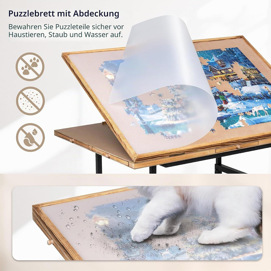Becko US Jigsaw Puzzle Board with 4 Drawers & PVC Cover, Puzze Board Tilting Board with Height Adjus