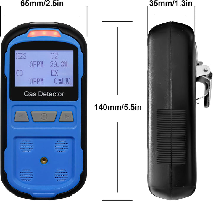 Gaslecksuchgerät für H2S CO O2 und LEL, tragbarer Multi-Gasmelder Gasdetektor mit akustischen, visue
