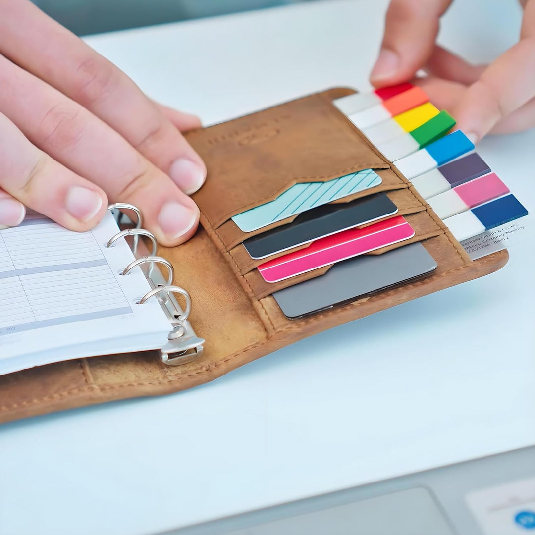 ALMADIH Leder A7 Terminplaner Kalender 2024 Notizblock Premium Rindsleder Braun Vintage in Geschenkb