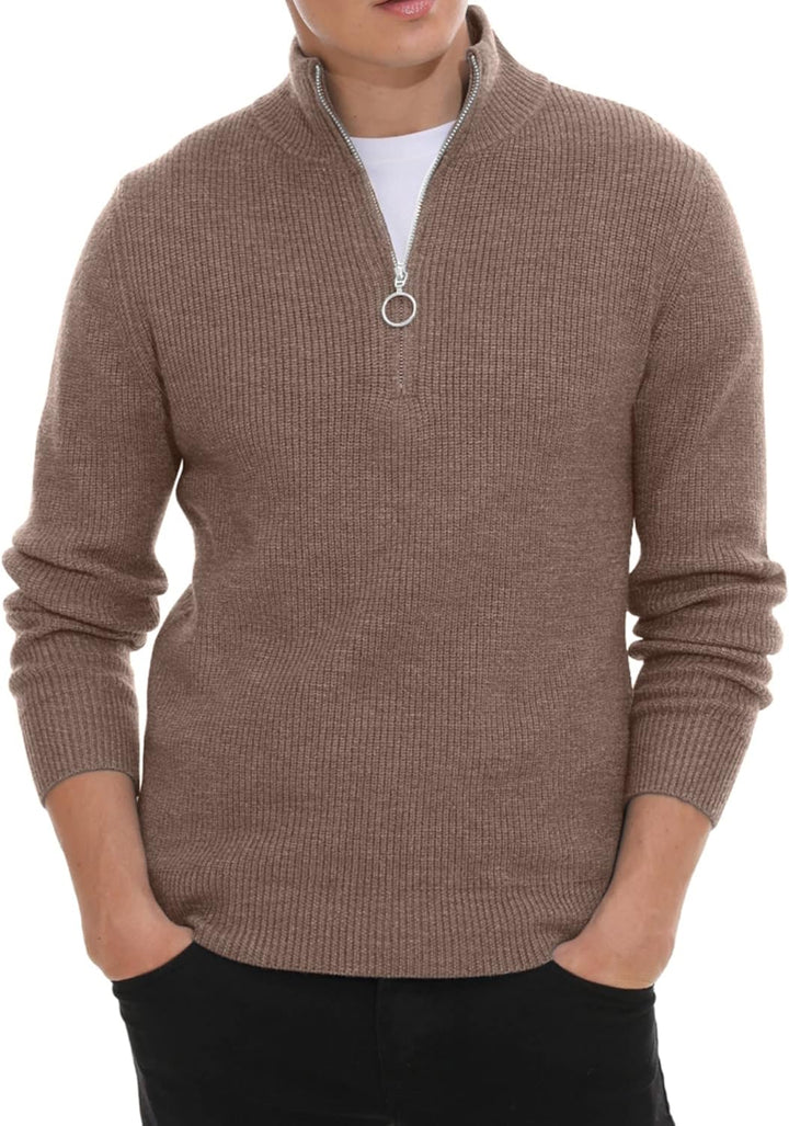 Hisir Pullover Herren Strickpullover 1/4 Zip Pulli Männer, Bequem Weich Warmer Winter Pullover für M