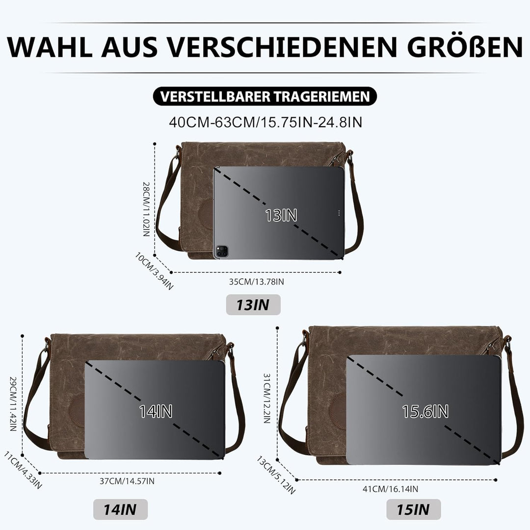 Eshow Umhängetasche Herren 15,6 Zoll Wasserabweisend, Laptoptasche Messenger Bag aus Echtleder und C