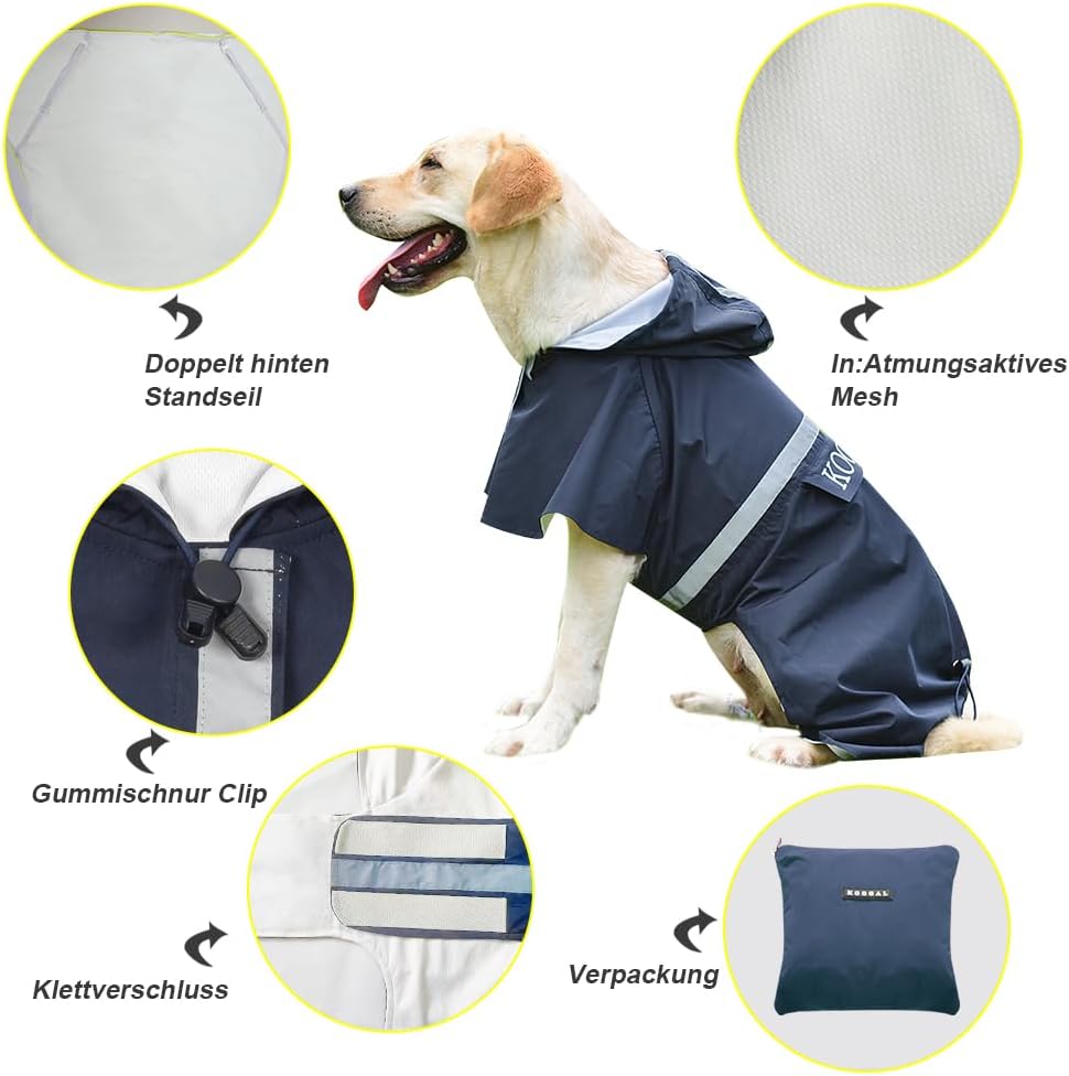 Grosse Hunde Regenjacken Mit Kapuze,Hunde Regenmantel,Mit Reflektierenden Sicherheitsstreifen, Wasse