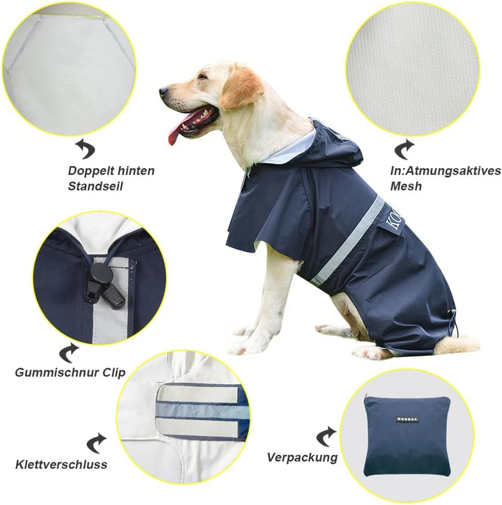 Grosse Hunde Regenjacken Mit Kapuze,Hunde Regenmantel,Mit Reflektierenden Sicherheitsstreifen, Wasse