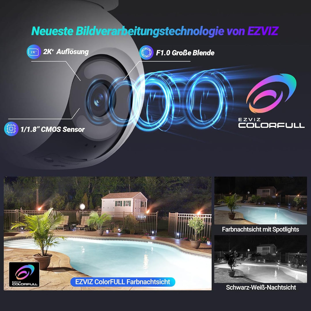 EZVIZ 4MP WLAN Überwachungskamera Aussen, 30m ColorX-Nachtsicht, 360° PTZ Überwachung Kamera Outdoor