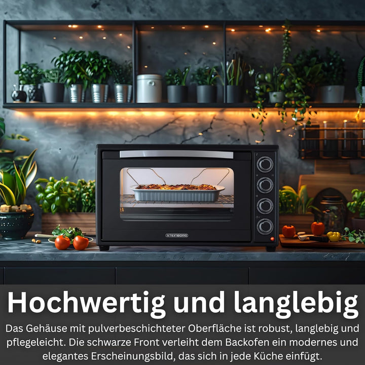 Steinborg® Mini Backofen 60 Liter mit Umluft & Drehspiess, 2000W Tischbackofen gross XXL, 100–230°C,