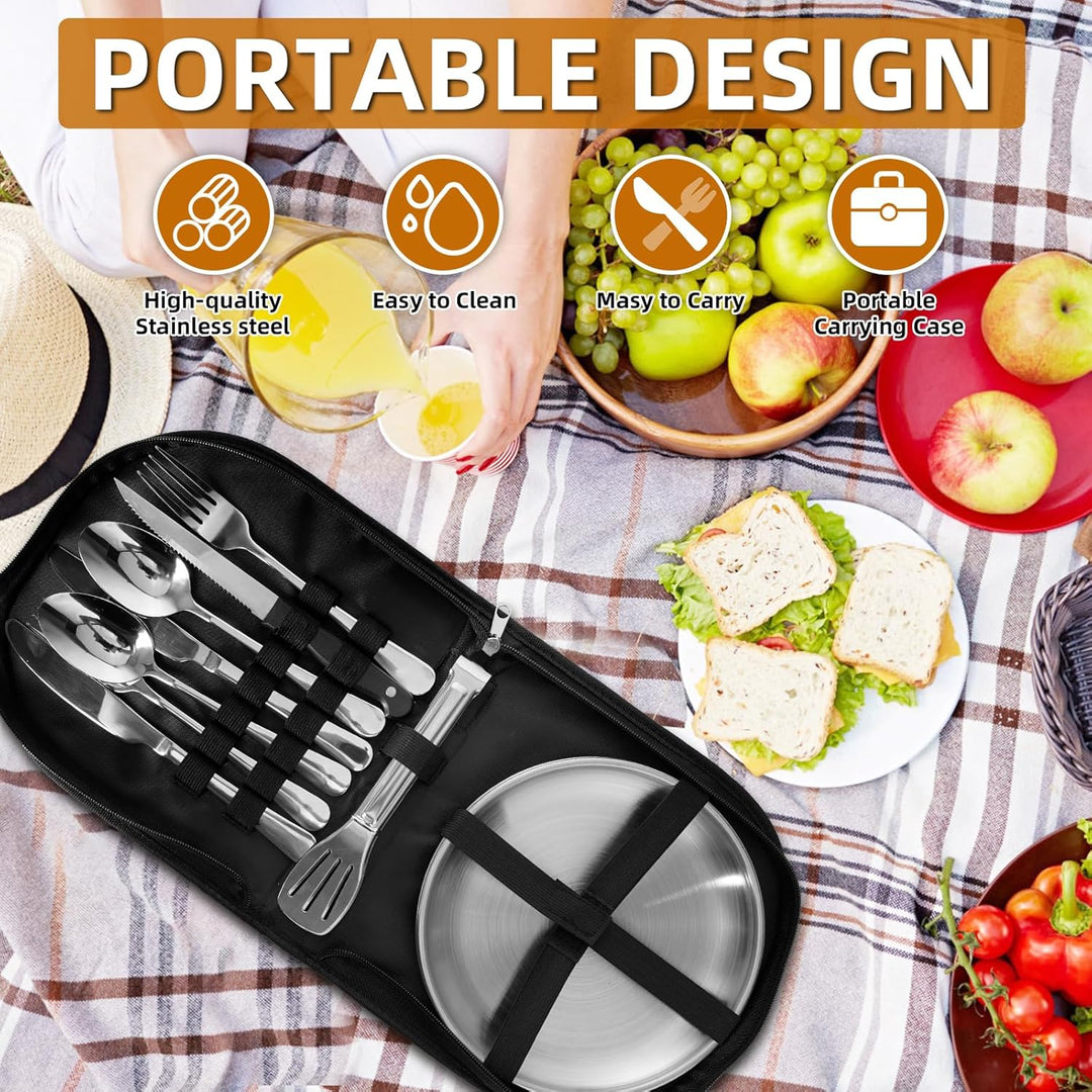 Camping Portable Edelstahl Besteck Set Travel Camping Geschirr Set Camping Cutlery Set 2 Personen Re