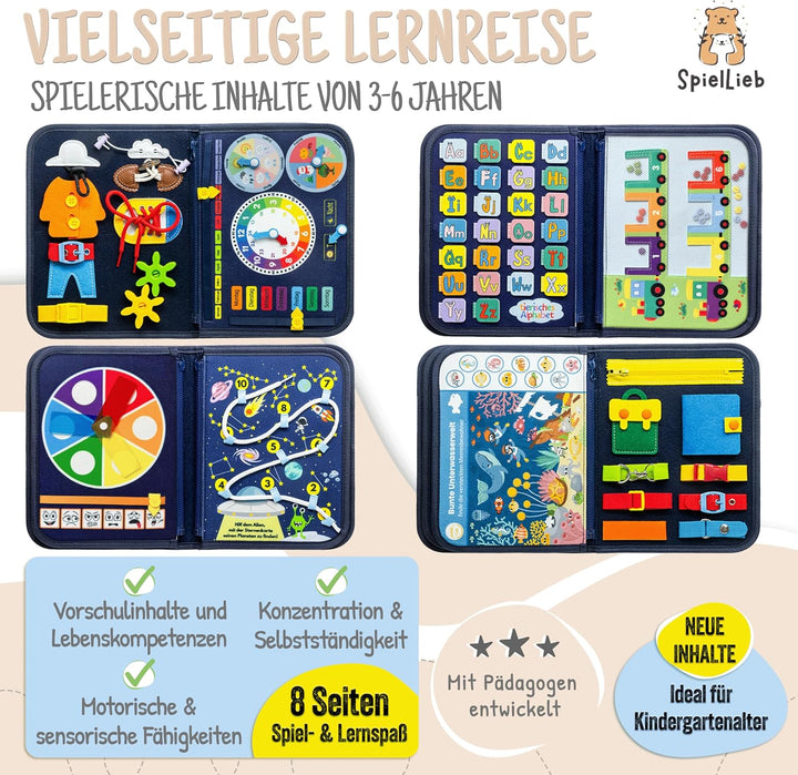 SpielLieb® Montessori Busy Board Deutsch ab 3 Jahre - interaktives Activity Board Spielzeug für Klei