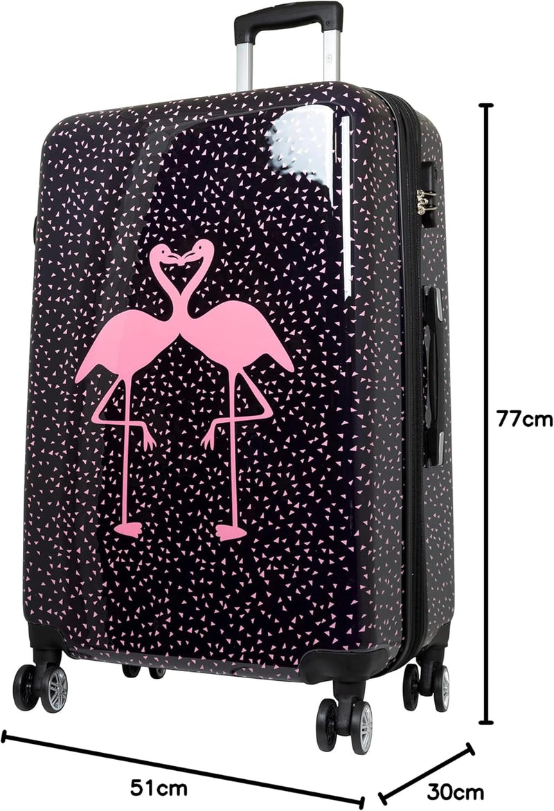 Trendyshop365 grosser bunter Hartschalen Reisekoffer - Flamingo Motiv - 77 Zentimeter 4 Rollen Tierm