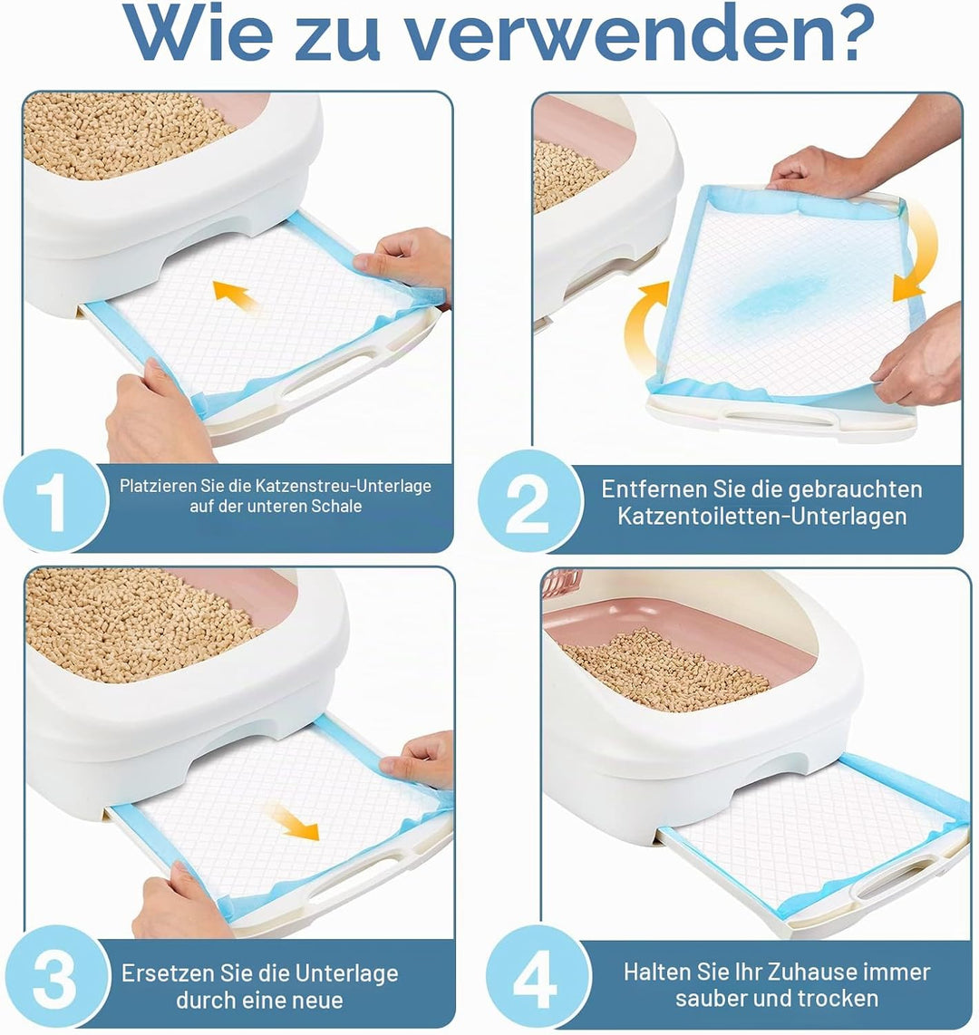 Ownpets Katzenstreu-Pads 45 x 33 cm auslaufsicher, 6-lagig, Kätzchen-Trainingspads Katzentoilette, U