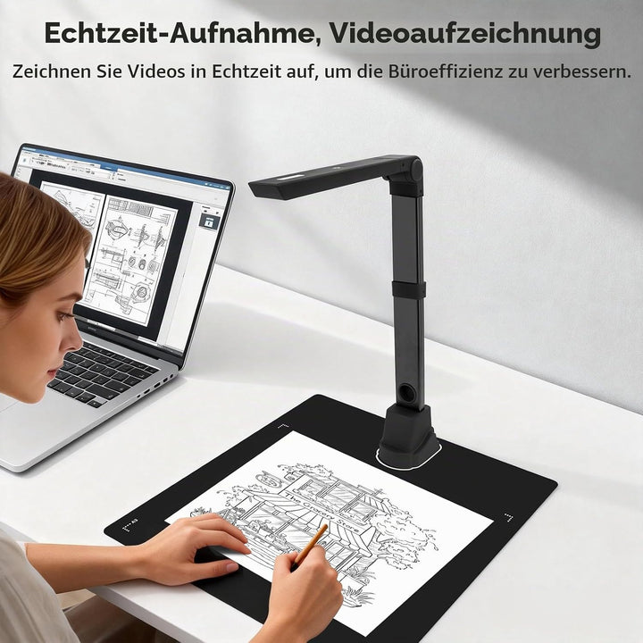 12MP Tragbar Dokumentkamera, Professioneller Buchscanner und Scanner, Dokumentscanner A3/A4 Dokument