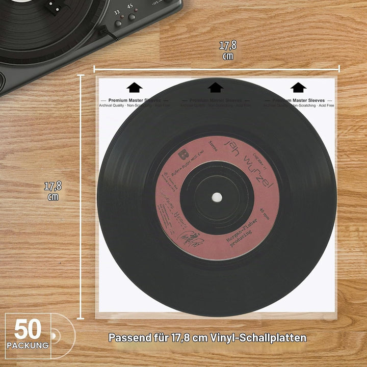 Schallplatten Innenhüllen 7 Zoll, 50x LP Schutzhüllen Antistatisch | Master Schallplatten Hüllen aus