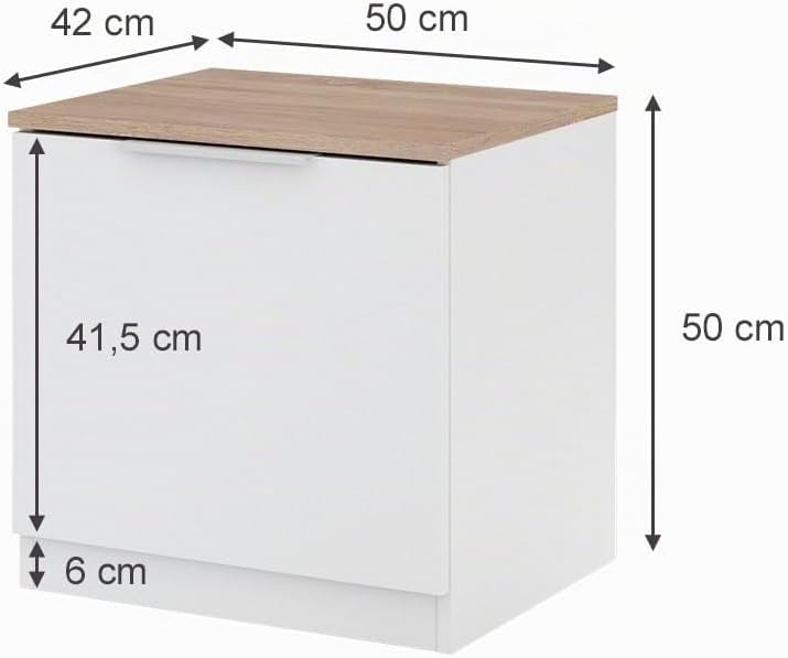 Vicco Nachttisch Betti, Nachtkommode, Weiss/Sonoma, 50 x 50 cm 2er Set Weiss/Sonoma 2 Nachttische, W